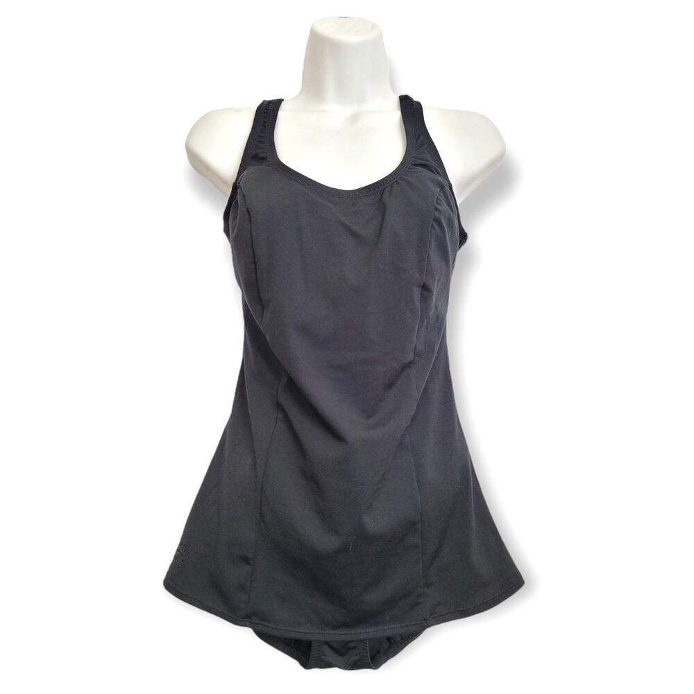 Speedo Black One Piece A-Line Extremely Flattering Swim Dress Size 8